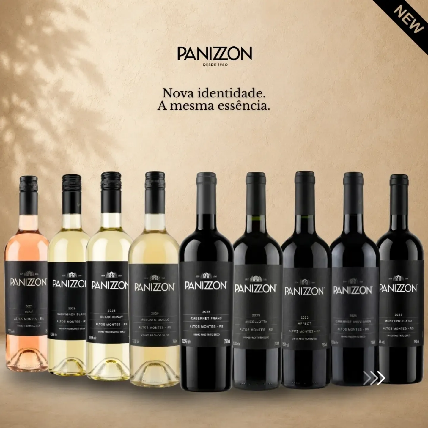 Nova identidade da linha de vinhos finos Panizzon com nove rótulos